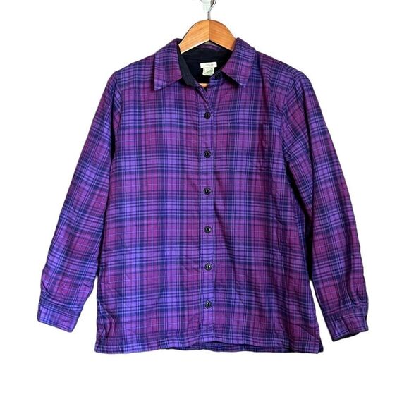 L.L. Bean purple fleece lined plaid shirt. Size SP - Picture 1 of 11